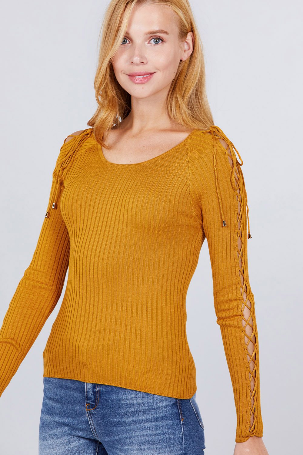 Long Sleeve Strappy Rib Sweater