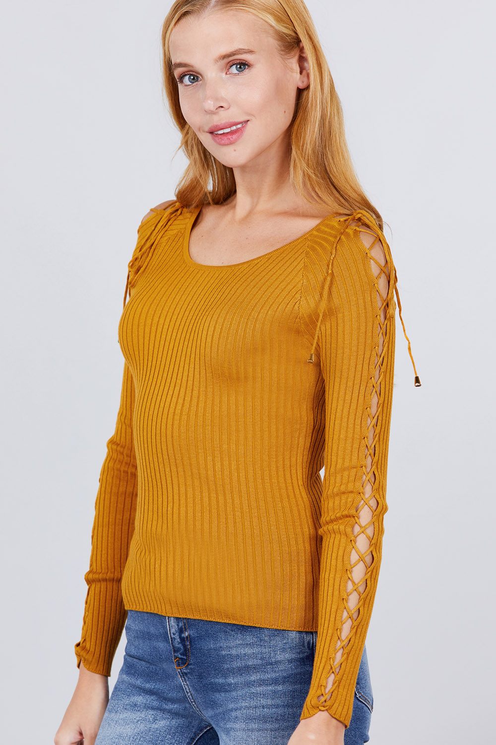 Long Sleeve Strappy Rib Sweater