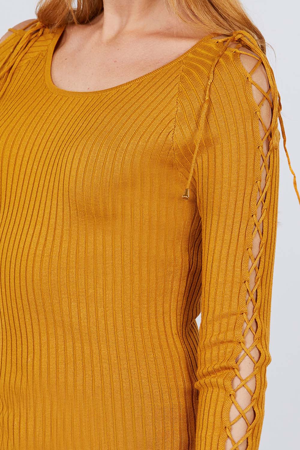 Long Sleeve Strappy Rib Sweater