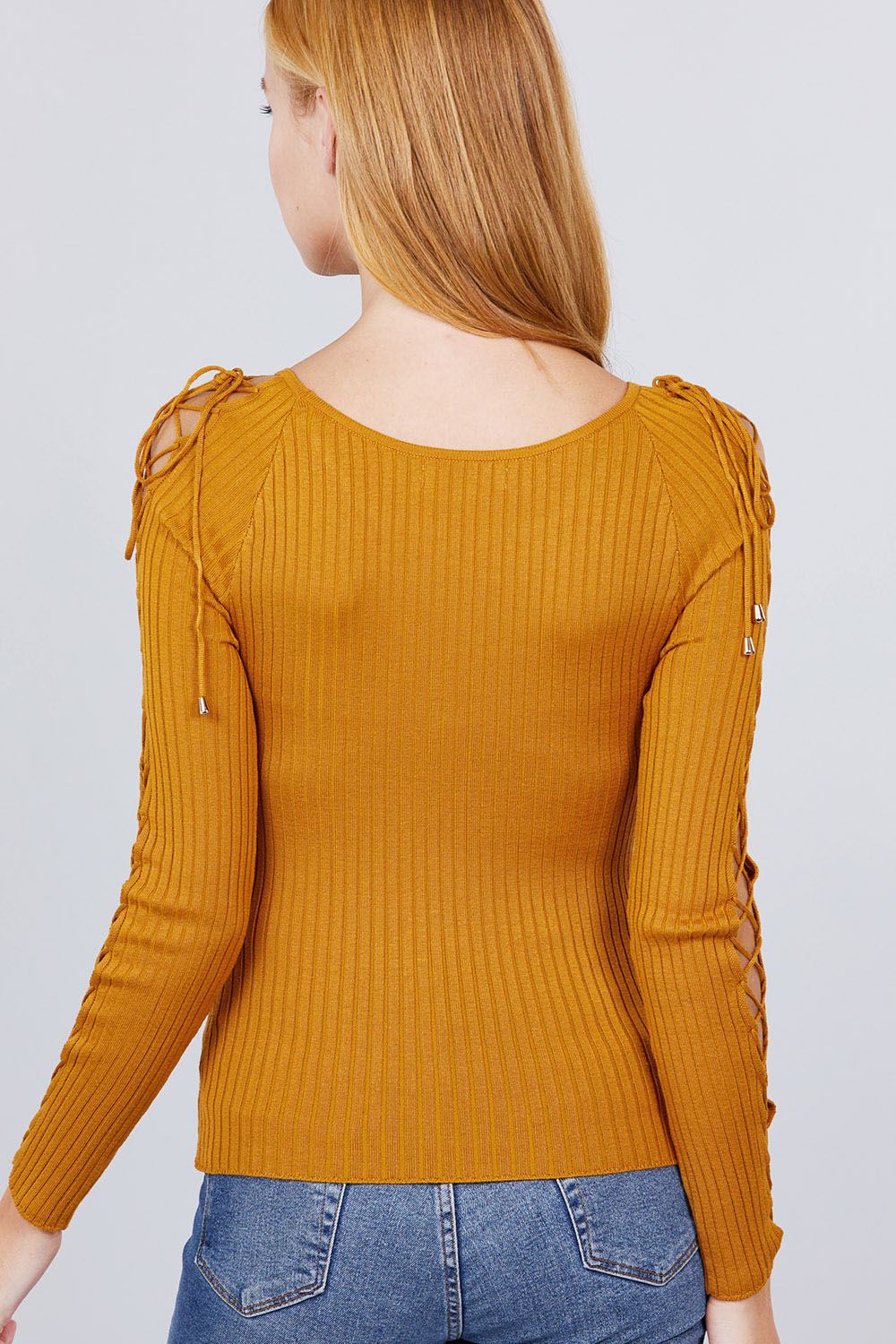 Long Sleeve Strappy Rib Sweater