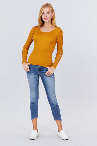 Long Sleeve Strappy Rib Sweater