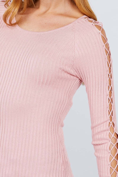 Long Sleeve Strappy Rib Sweater