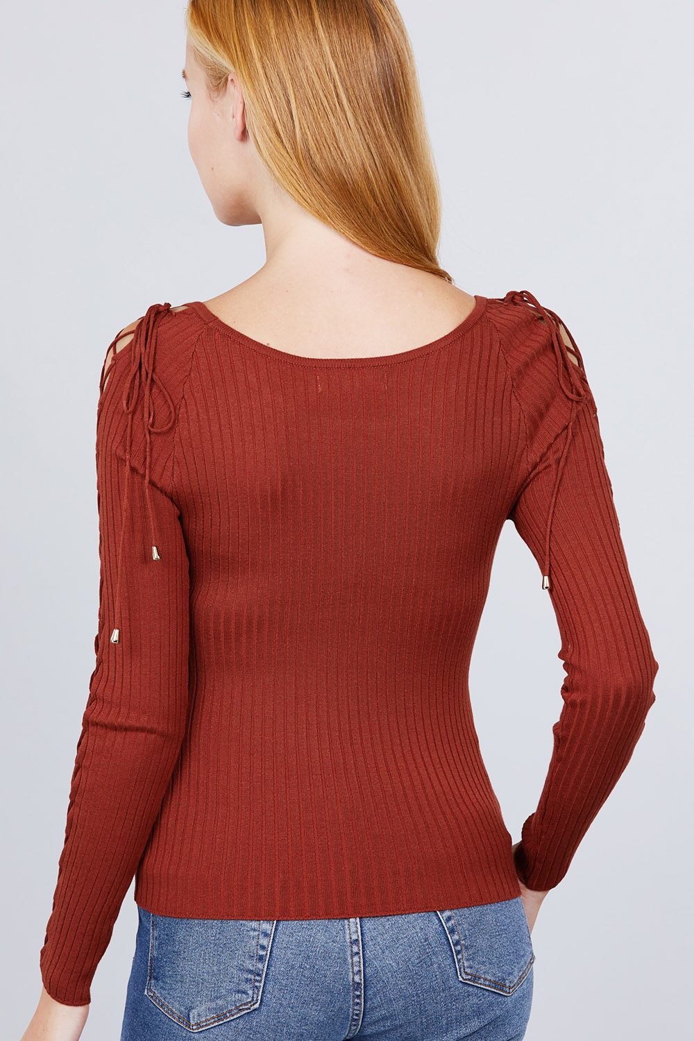 Long Sleeve Strappy Rib Sweater