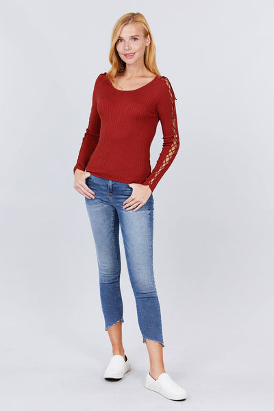 Long Sleeve Strappy Rib Sweater