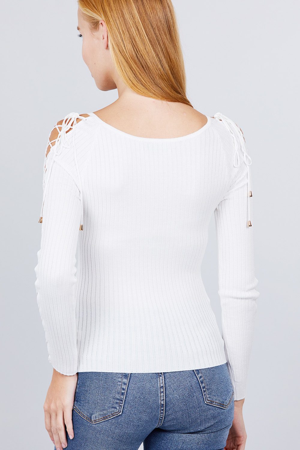 Long Sleeve Strappy Rib Sweater