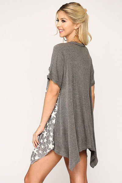 Star Print Tunic With Raw Hem