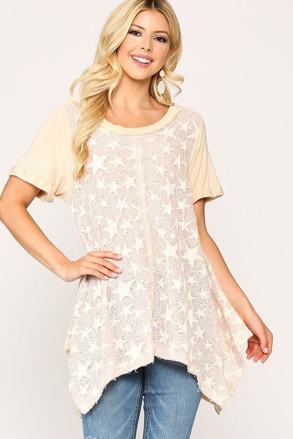 Star Print Tunic With Raw Hem