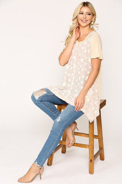 Star Print Tunic With Raw Hem