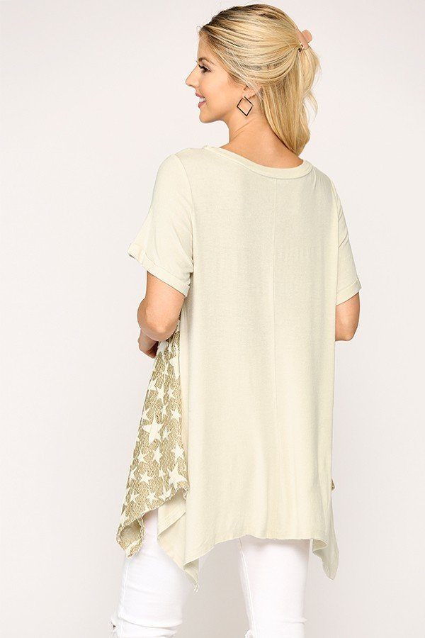 Star Print Tunic With Raw Hem