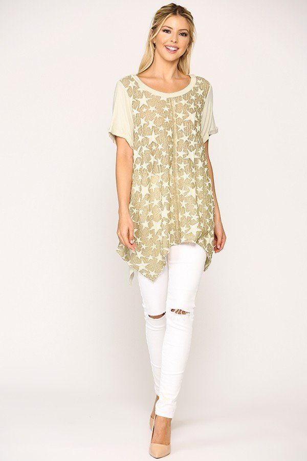 Star Print Tunic With Raw Hem