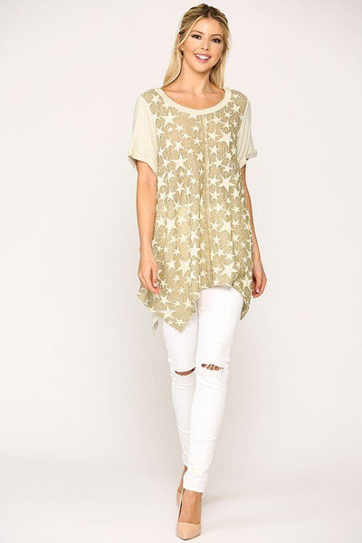 Star Print Tunic With Raw Hem