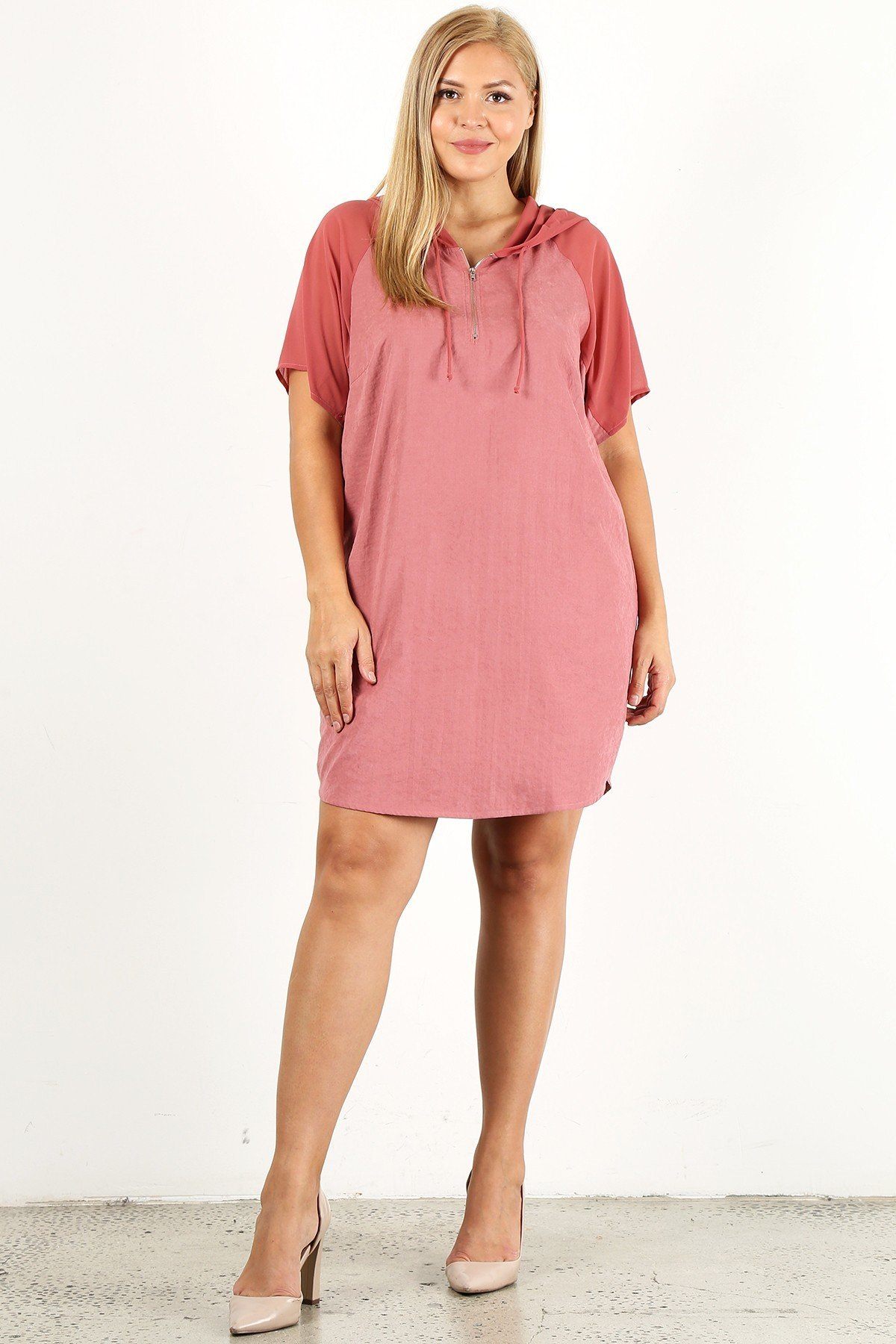 Plus Solid Dress With Zip-up Closure