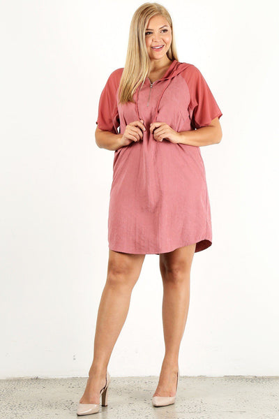 Plus Solid Dress With Zip-up Closure