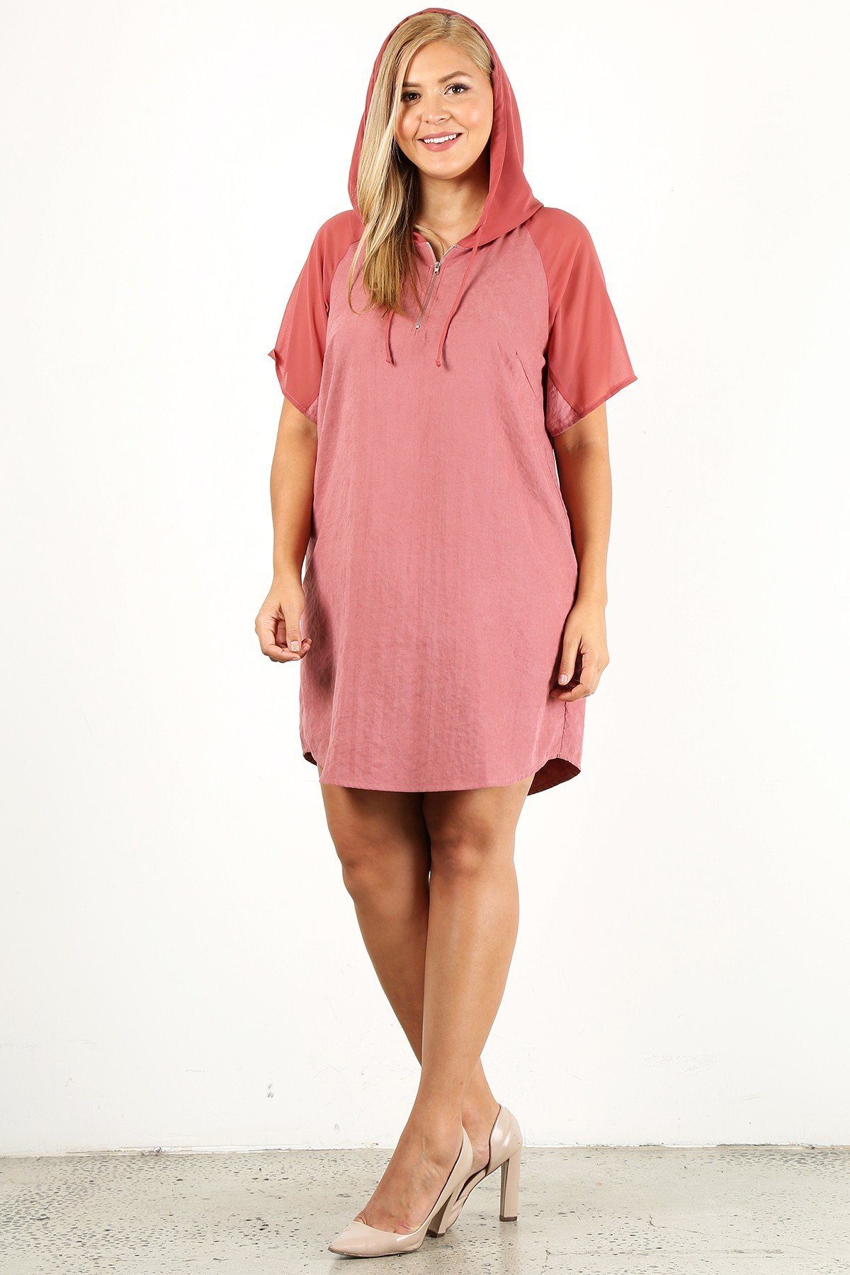 Plus Solid Dress With Zip-up Closure