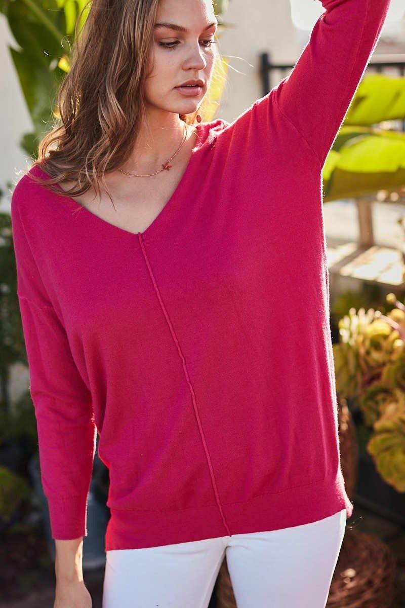 High-Low V Neck Lightweight Sweater