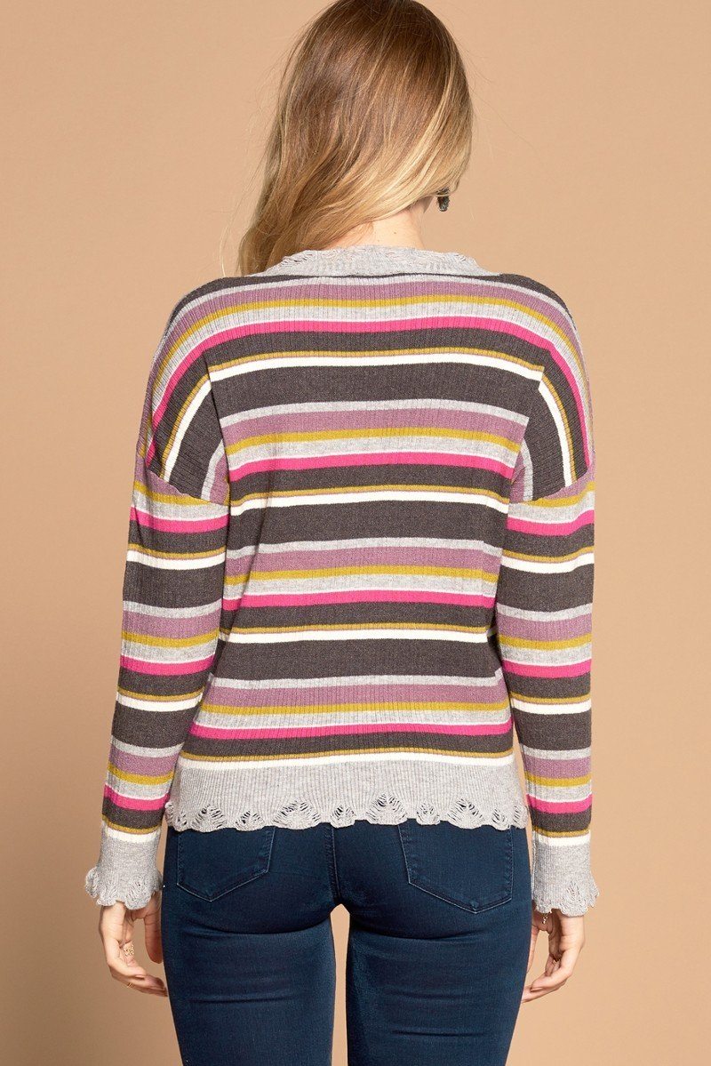 Multi-colored Striped Knit Sweater