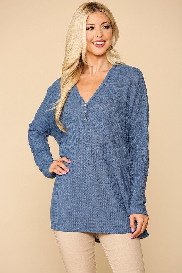 Waffle Knit Flowy Tunic Top