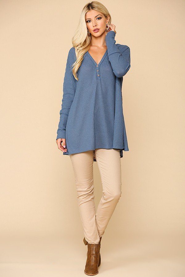 Waffle Knit Flowy Tunic Top