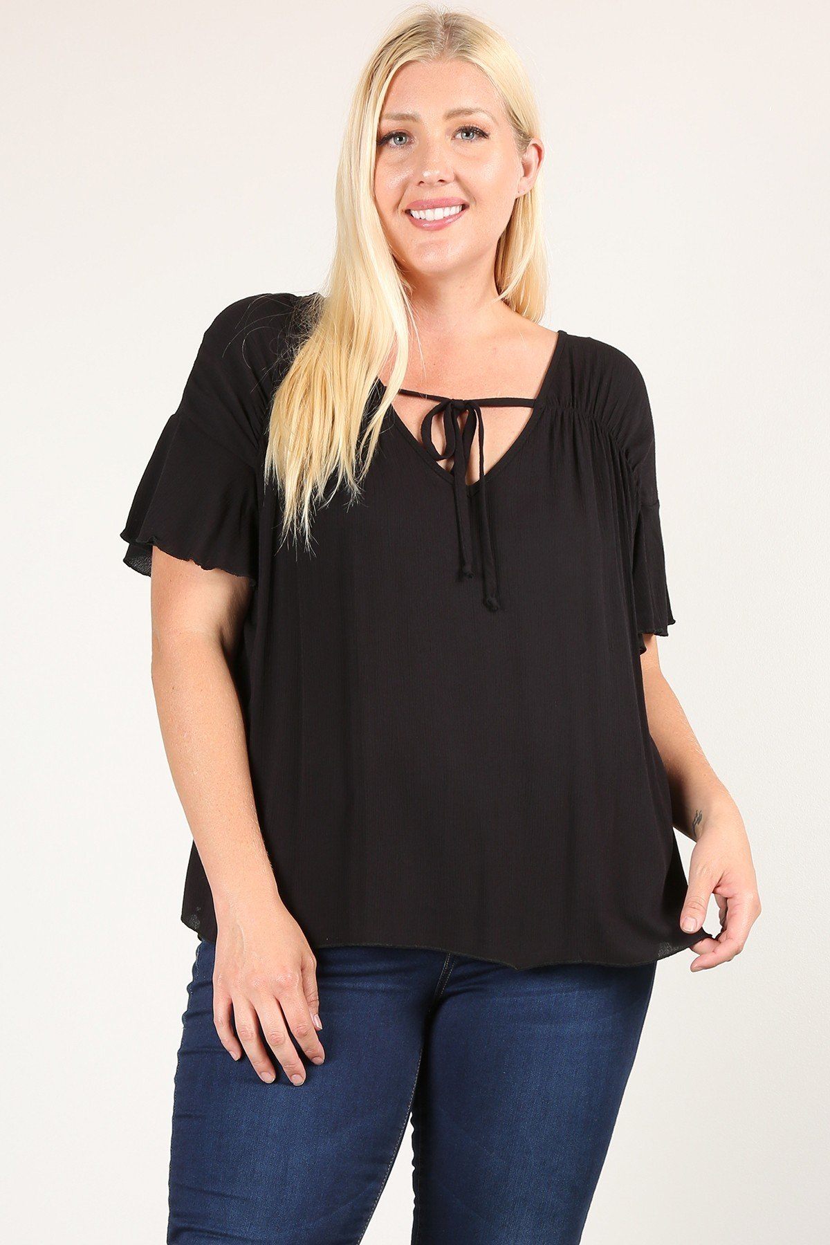 Plus Solid Top With Pleated Details