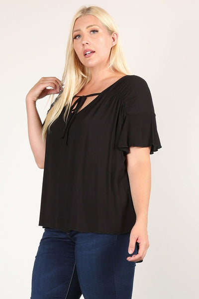 Plus Solid Top With Pleated Details