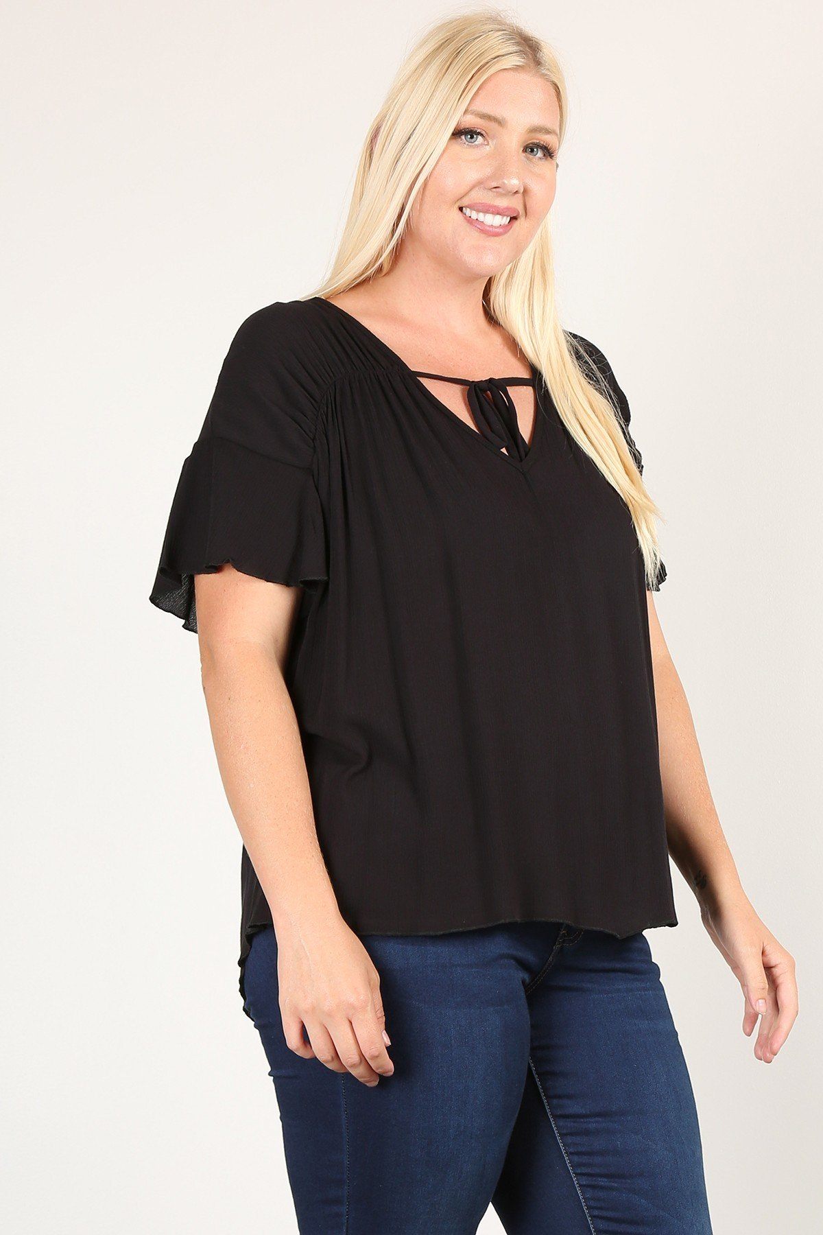 Plus Solid Top With Pleated Details