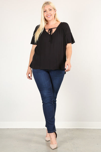 Plus Solid Top With Pleated Details