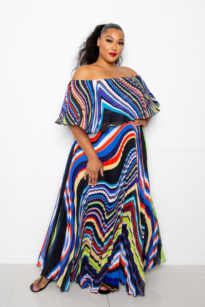 Plus Off Shoulder Pleated Maxi Dress