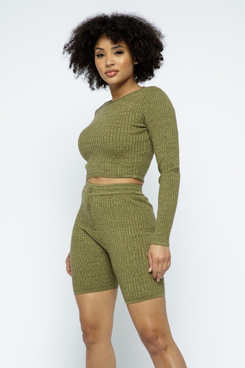 Warm Knit Biker Shorts Set