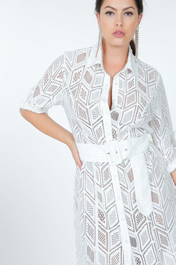 Hi Low Lace Detailed Shirt Dress