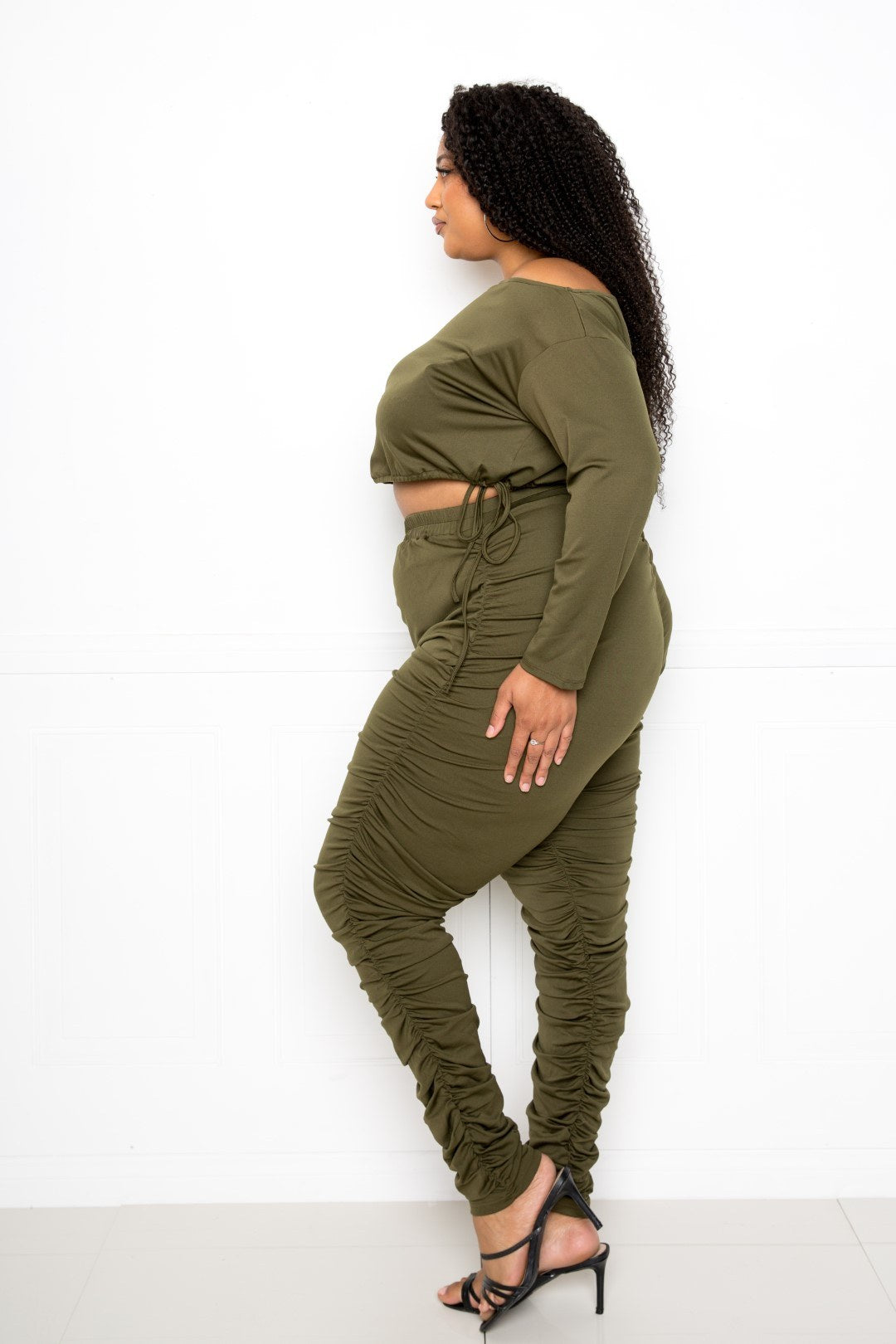 Off Shoulder Ruched Leggings Set