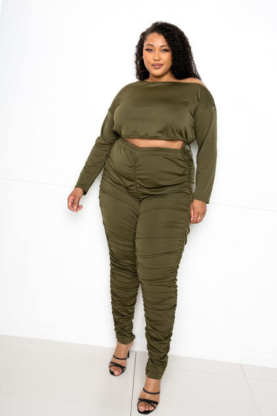 Off Shoulder Ruched Leggings Set