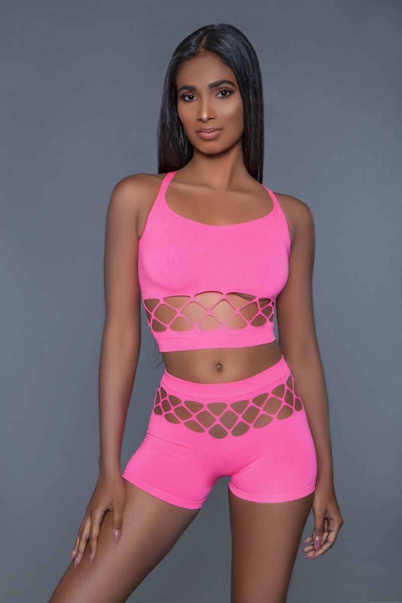 Neon Silk Fishnet Set