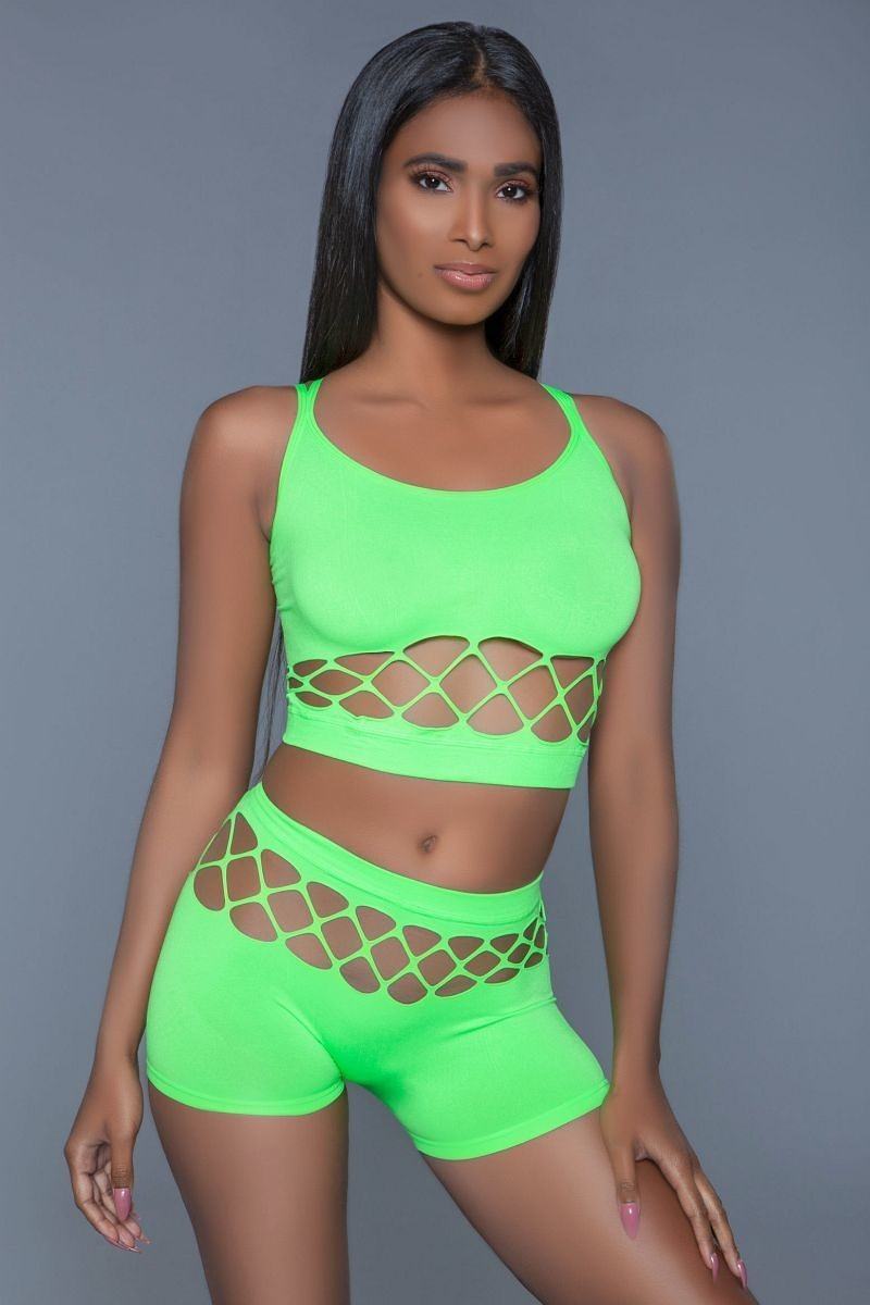 Neon Silk Fishnet Set