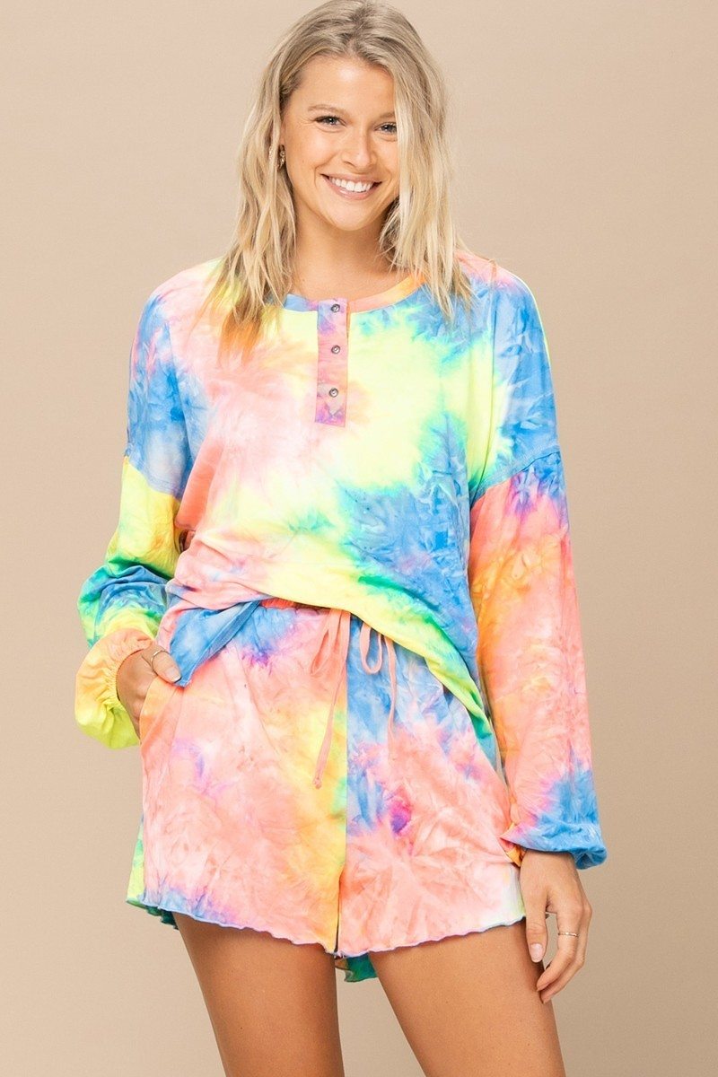 Tie-dye Knit Top And Shorts Set