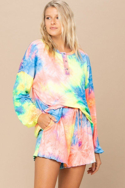 Tie-dye Knit Top And Shorts Set