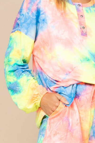 Tie-dye Knit Top And Shorts Set
