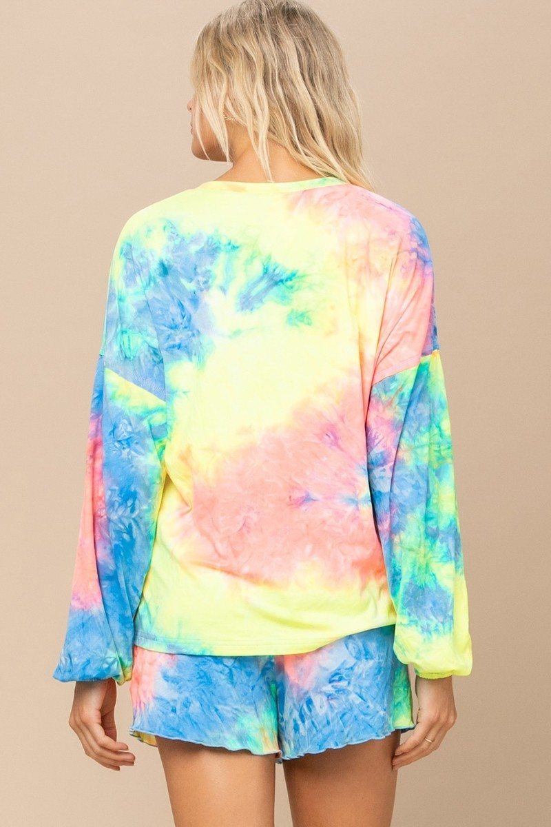 Tie-dye Knit Top And Shorts Set