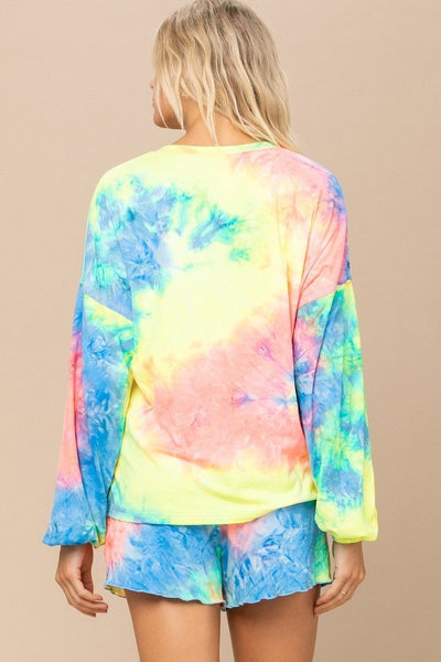 Tie-dye Knit Top And Shorts Set