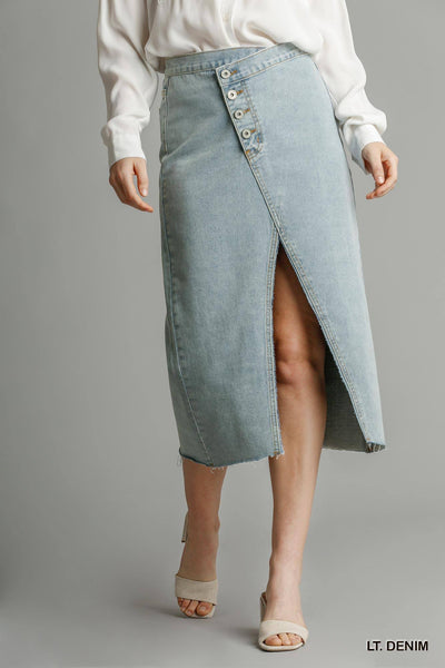 Asymmetrical Front Split Denim Skirt