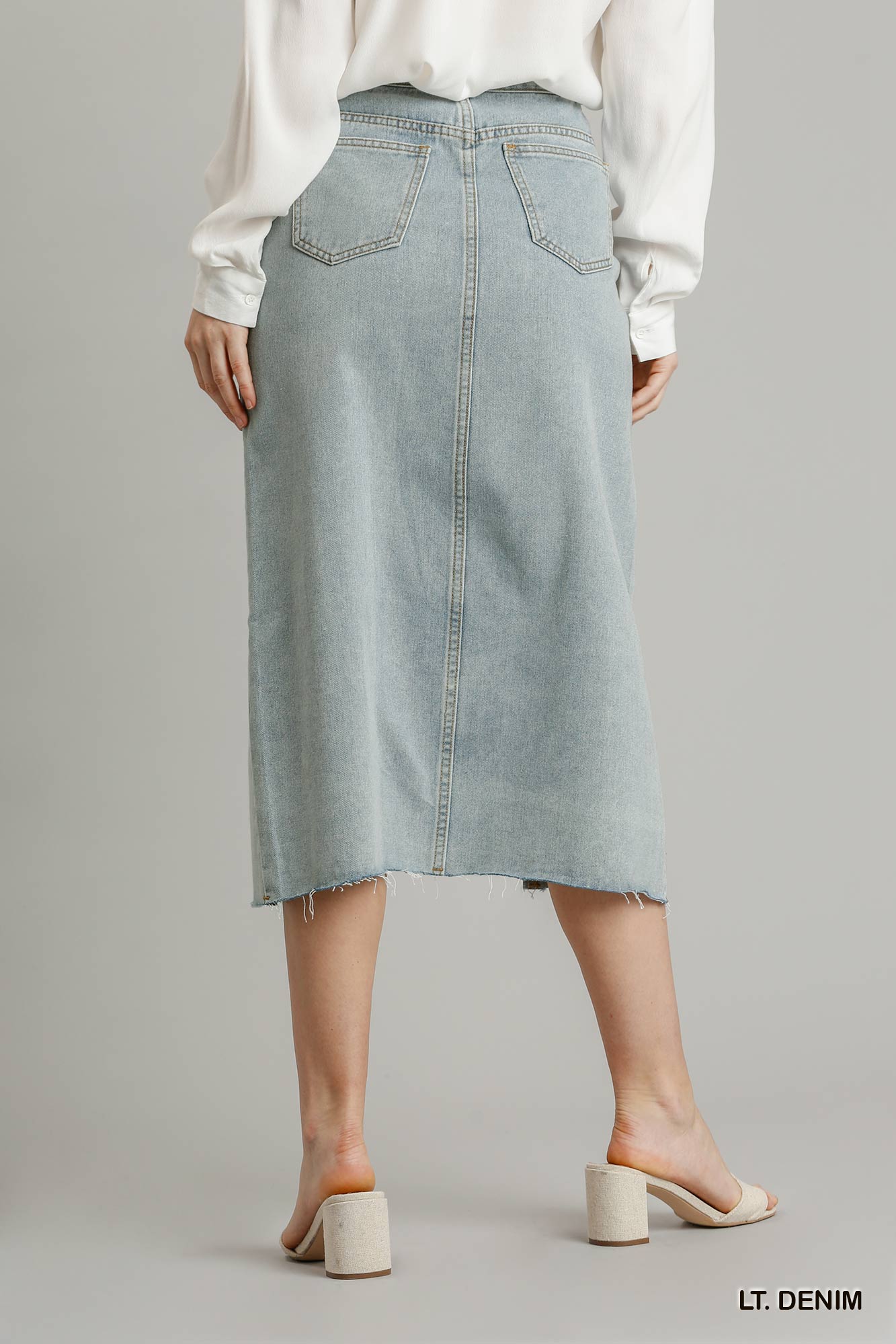 Asymmetrical Front Split Denim Skirt