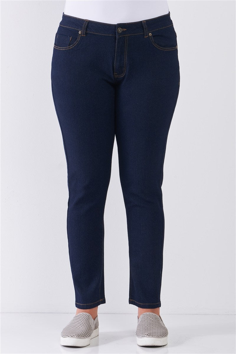 Dark Blue Denim Mid-rise Skinny Jeans