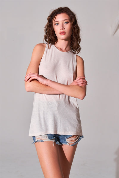 Sleeveless Crew Neck Cut-out Top