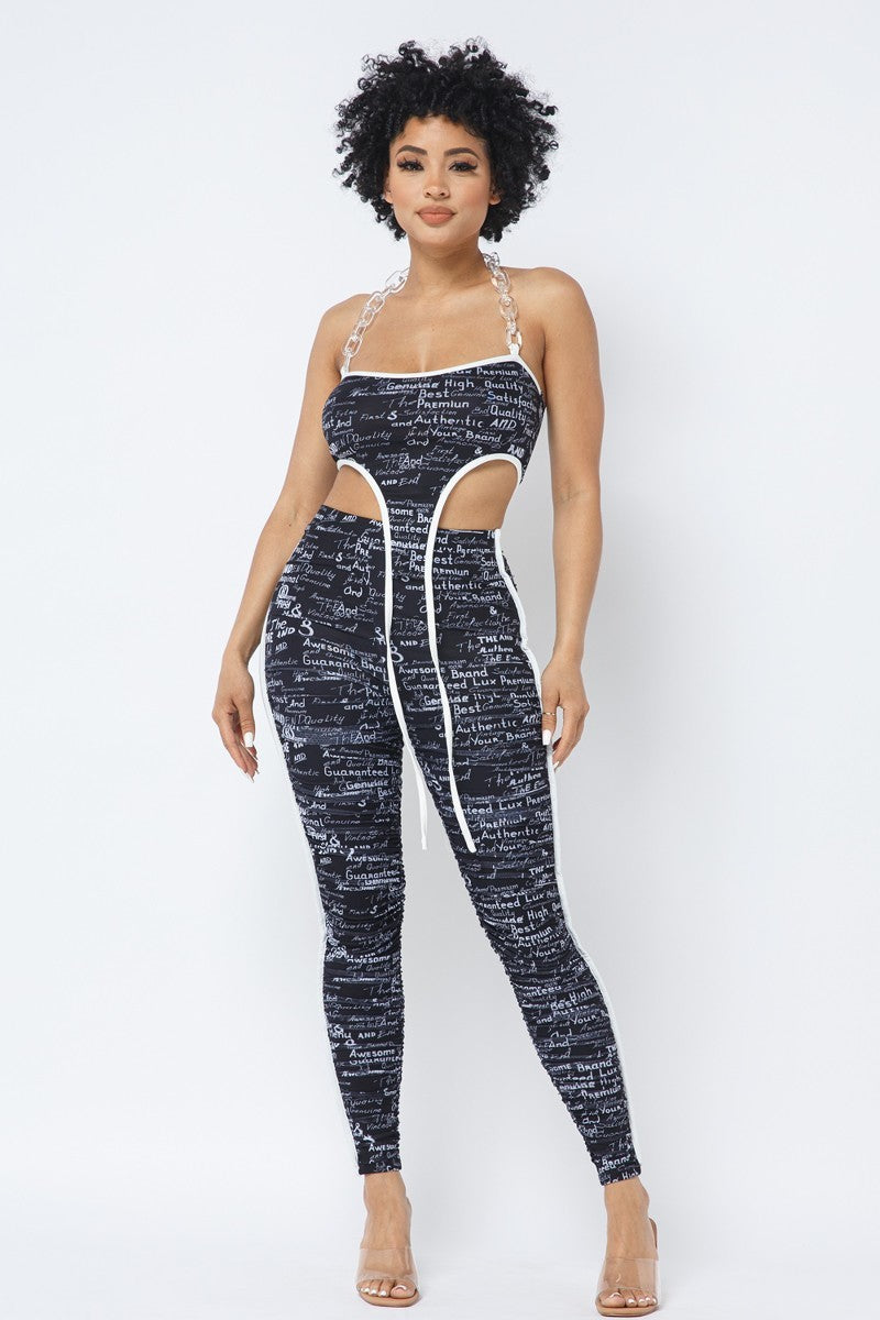 Mesh Halter Crop Top With Matching Leggings