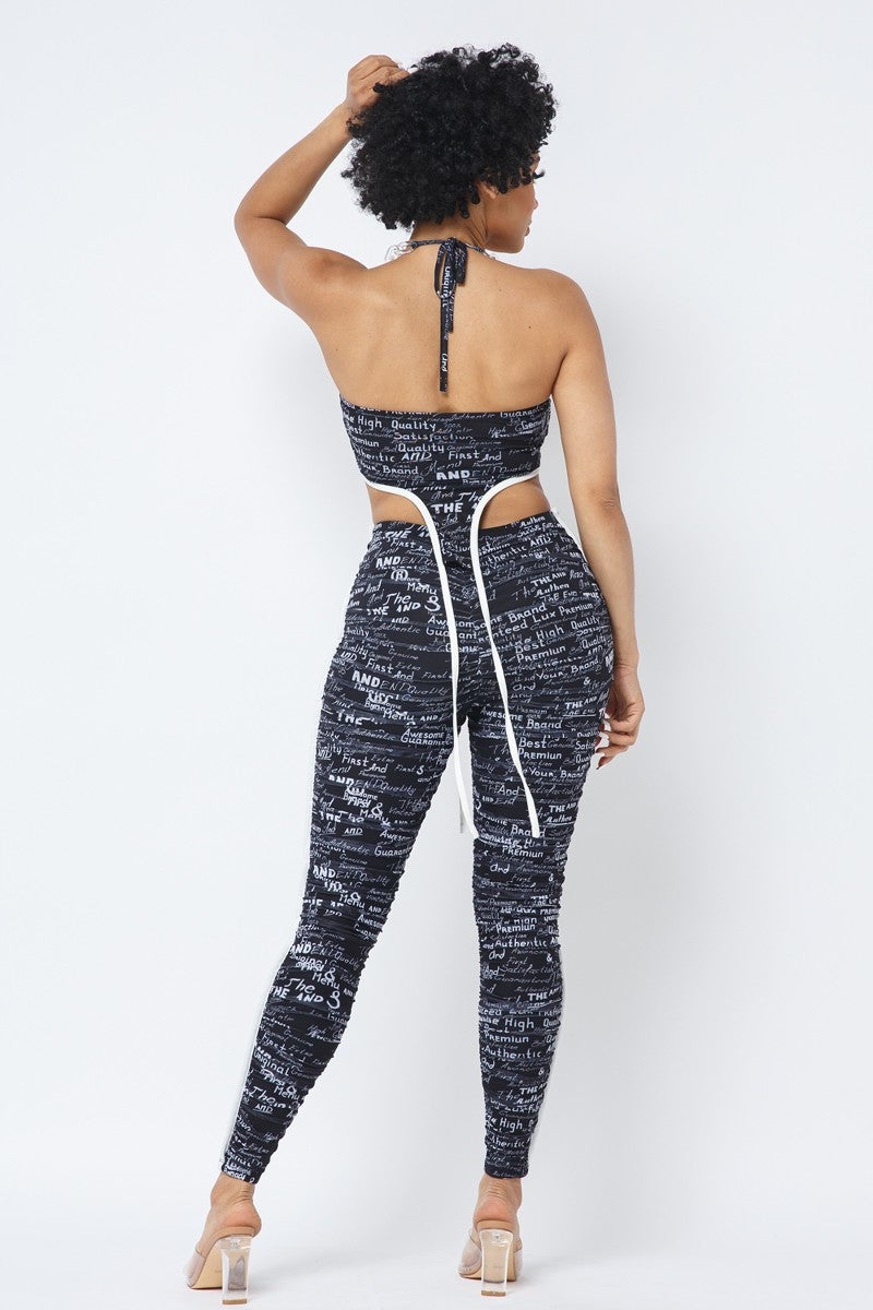 Mesh Halter Crop Top With Matching Leggings