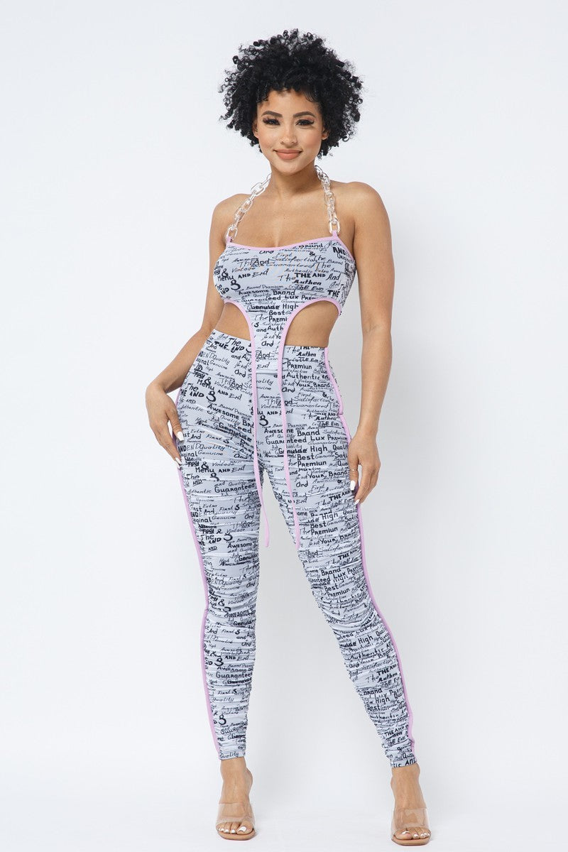 Mesh Halter Crop Top With Matching Leggings