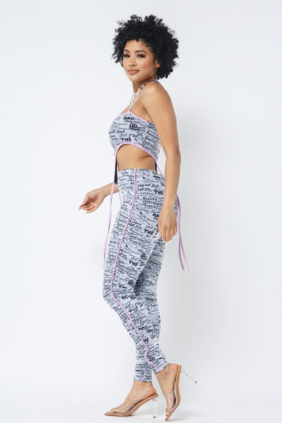 Mesh Halter Crop Top With Matching Leggings