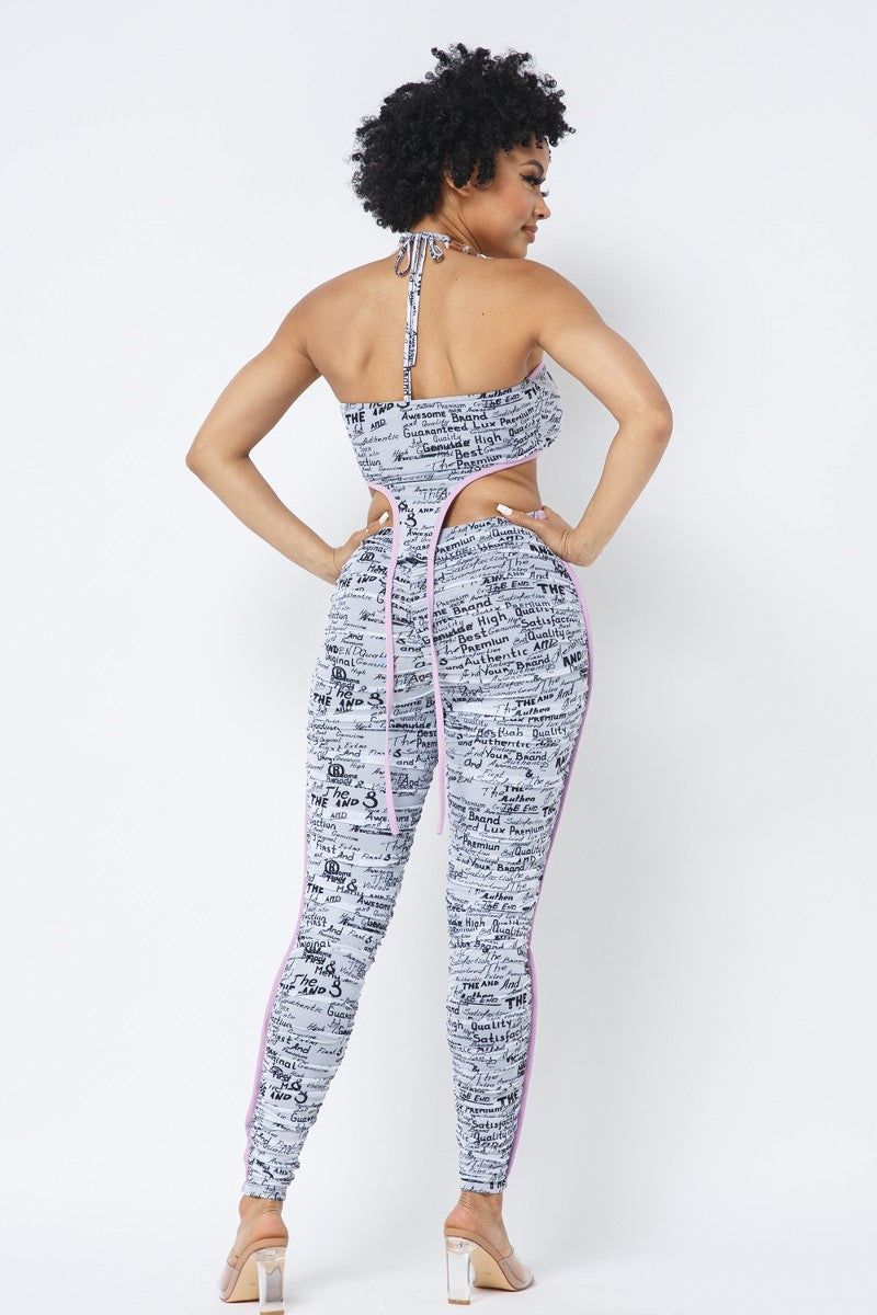 Mesh Halter Crop Top With Matching Leggings