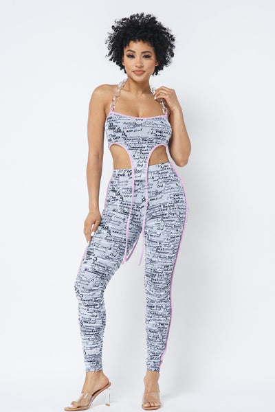 Mesh Halter Crop Top With Matching Leggings