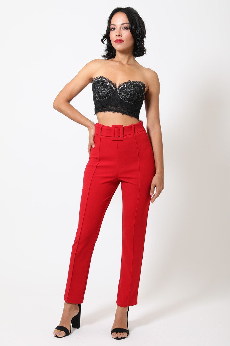 Perfect Fit Belted Ankle Tapered Pants