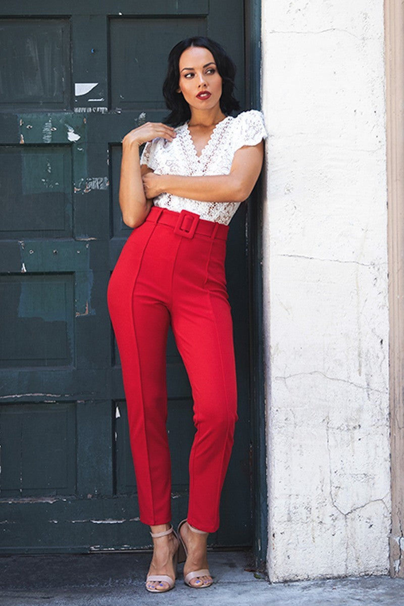 Perfect Fit Belted Ankle Tapered Pants
